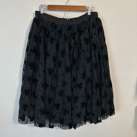 Disney Store Her Universe Black Halloween Mickey Spiderweb Skirt L Velvet - Picture 4 of 9